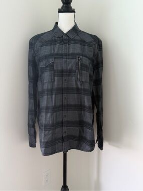 INC International Concepts Men's Black and Gray Plaid Button-Down Shirt
